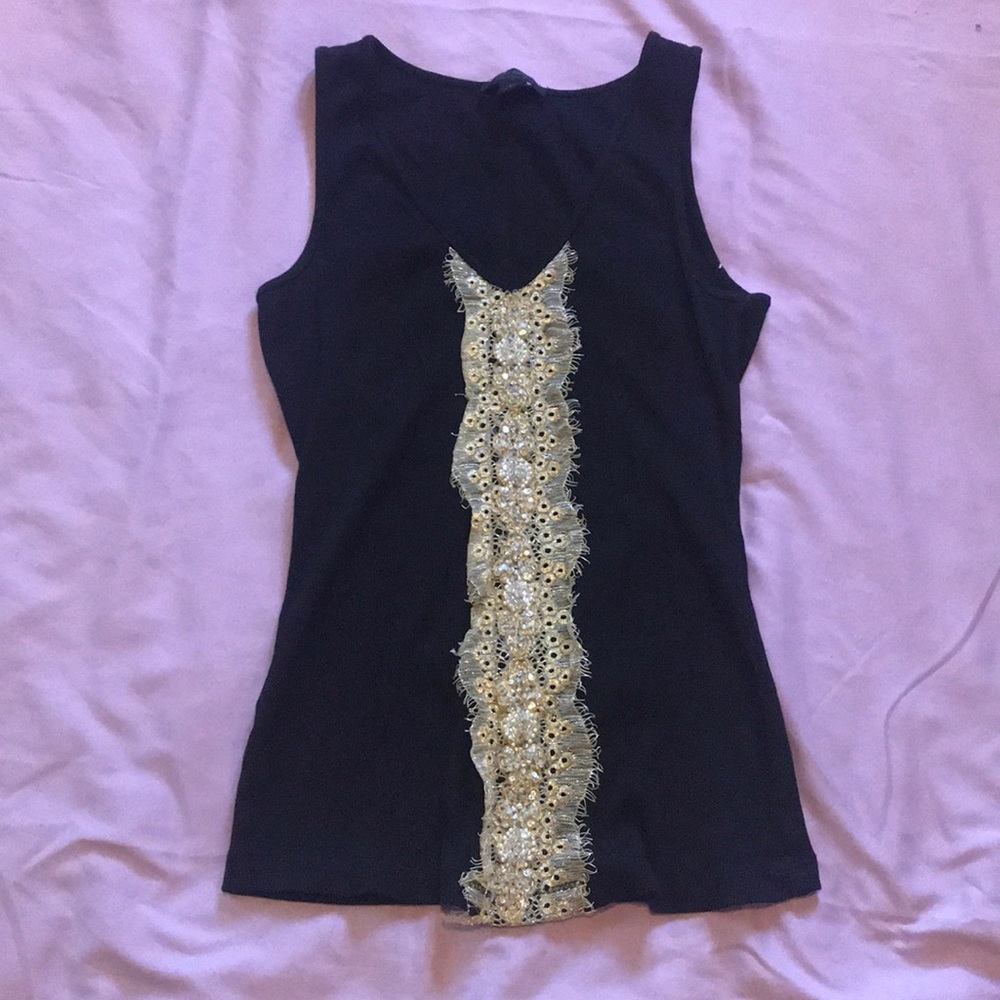 Black tank with beading